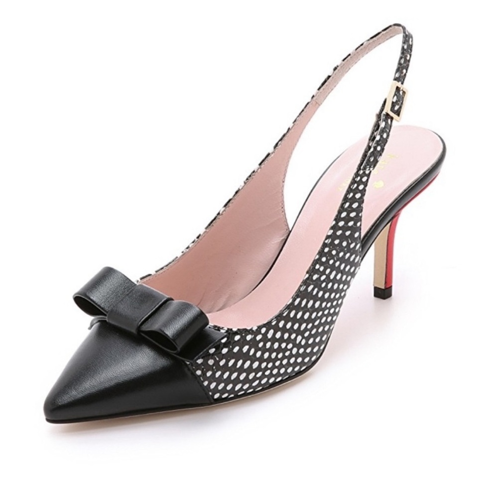 Kate Spade women’s Jannah black&white snake print leather red heels sling back 6